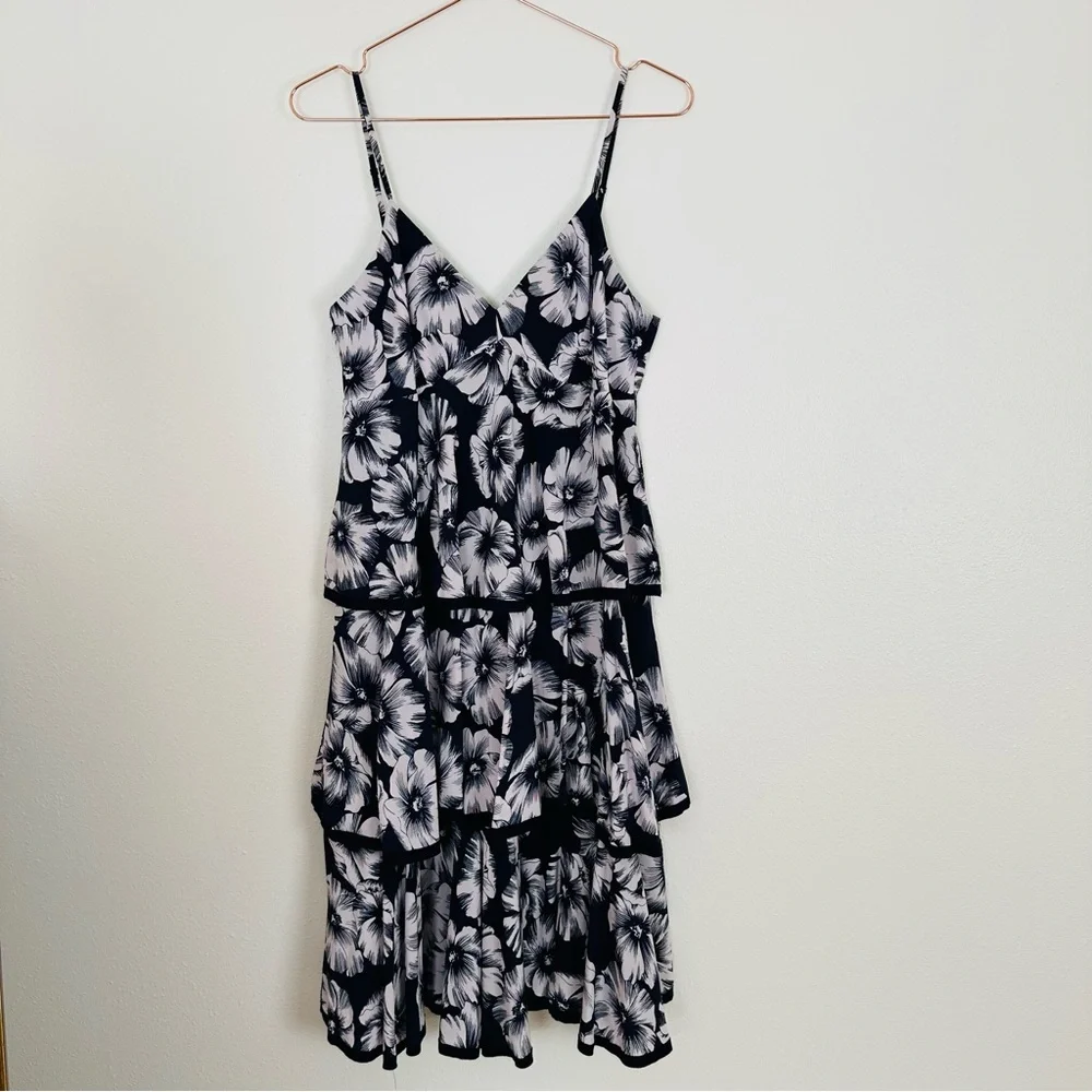 J. Crew Floral Tiered Ruffle 100% Silk Thin Straps Midi Dress